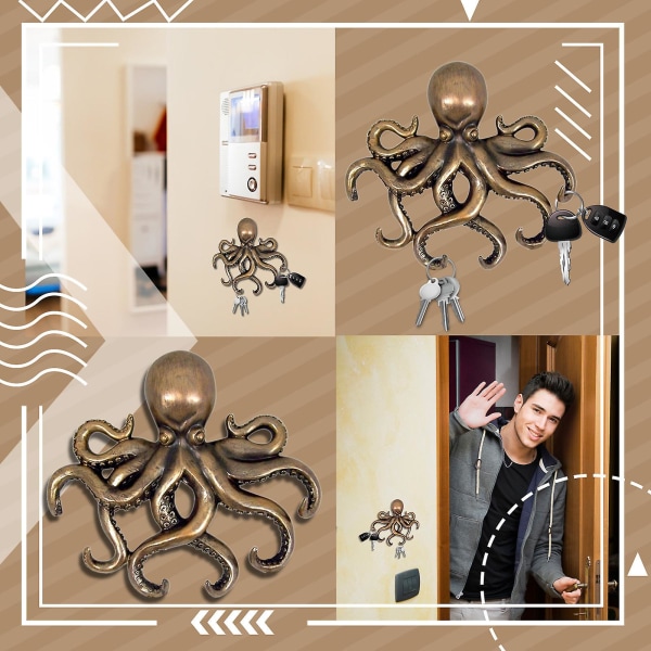 Sztxj middelhavsstil blæksprutte nøglekroge Antik bronze støbejern dekorativ vægkrog