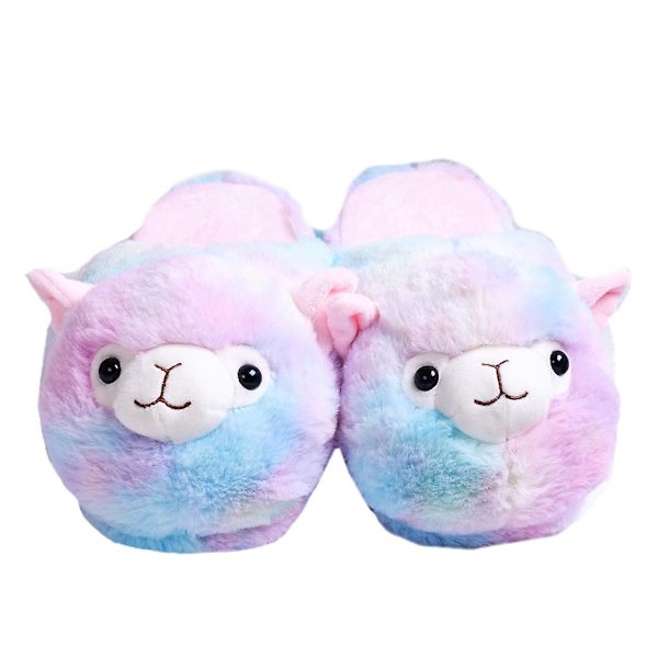 Fuzzy Hälskydd Alpacka Tofflor Söta Plysch Djur Alpacka Tofflor för Kvinnor color alpaca