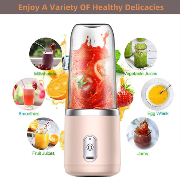 Rejse-bærbar Juicer Blender Med 6 Blade 400ml Mælkeshakes Smoothies Blender Pink