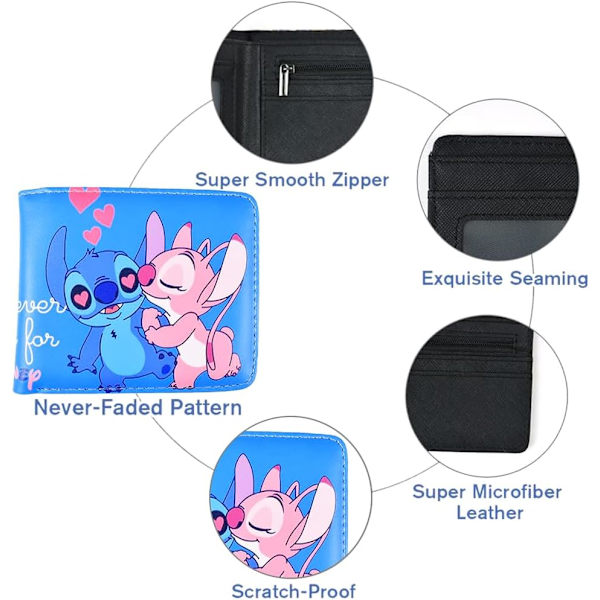 Stiitch lommebok, Stiitch Kids skinnlommebok Bifold PU skinnlommebok Tegneserie Bifold kort lommebok Bærbare rom Vesker for barn Gaver