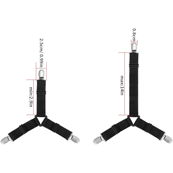 8 stk. sengebetræk clips stropper justerbar trekant fastgørelse elastisk hjørne seler grippere holder til madrasbetræk sofa pude (sort)