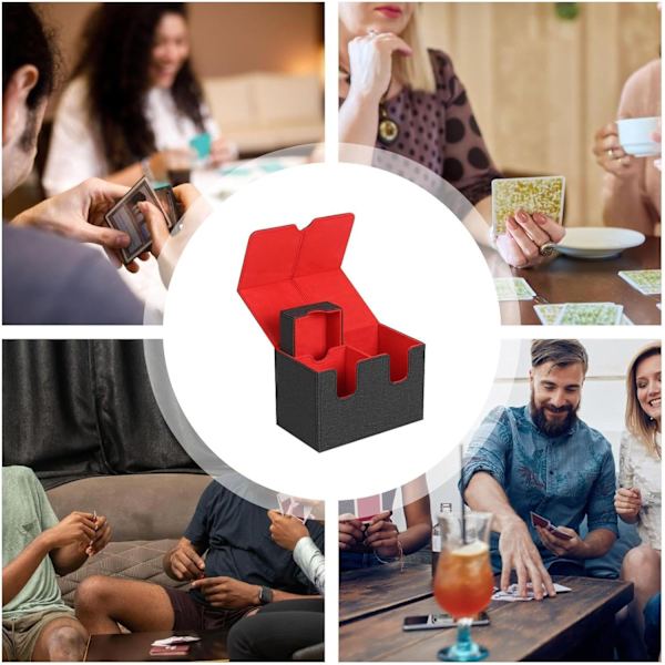 Samlekortsspilæske, Kortspilæsker - PU Læder Kortspil Opbevaringsæske med Magnetisk Lukning, U-formet Slot Solid Konstruktion Bridge Box Black Red