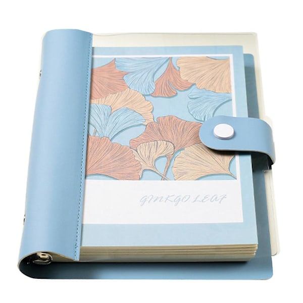 A5 B5 Ringbind Notesbog 120 Sider Kunstlæder Omslag Linjeret Løsblad Notesbog Metal Trykknap Personlig Journal Light Blue A5
