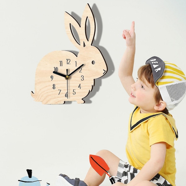 Silent Clock Hollow-out Precise Timing Mute Children's Room Decor Cartoon Rabbit Wooden Clock Birthday Gift