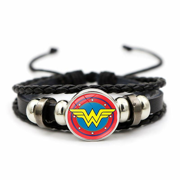 1 stk Glitter Batman Wonder Woman Logo Time Stone Læderarmbånd Armbånd Smykker A5