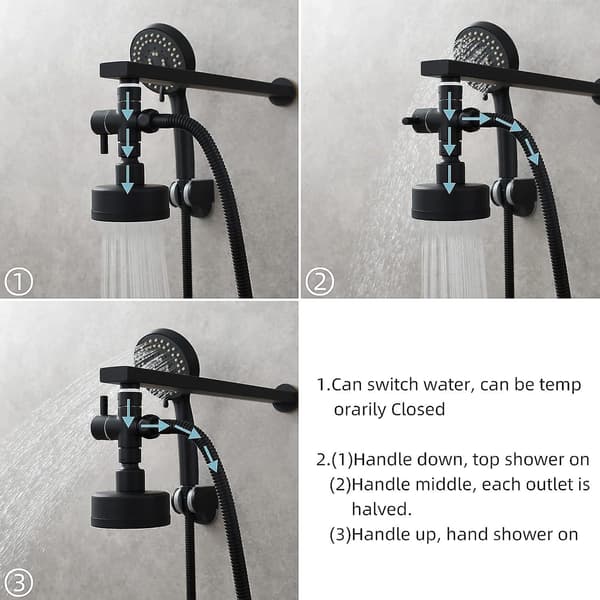 Messing 3-vejs afspærringsventil G 1/2 afspærringsventil til badeværelsesbruser håndbruser, sort- (hy)