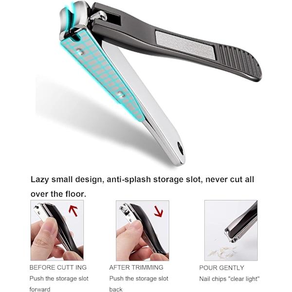 Nagelklippare, självuppsamlande nagelklippare med ergonomisk spak håller fingernaglar och tånaglar oklanderligt manikyrerade