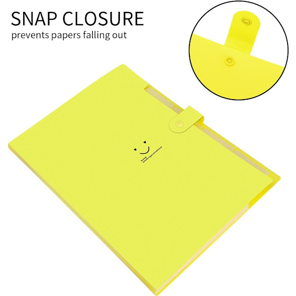 Expanderbar mapp, A4-pappersfickor Dragspelsdokumentväska Organizer Plånböcker Filer Mappar med spänne Stängning för skola Kontor, 5 fickor Yellow