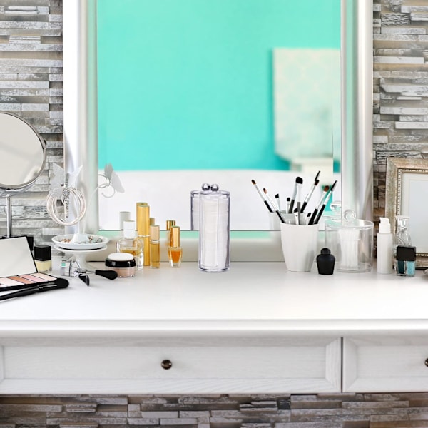 Bomuldsrondel Dispenser med låg, Plast, Makeup, Opbevaring Badeværelse & Sminkebord,  Transparent, polystyren