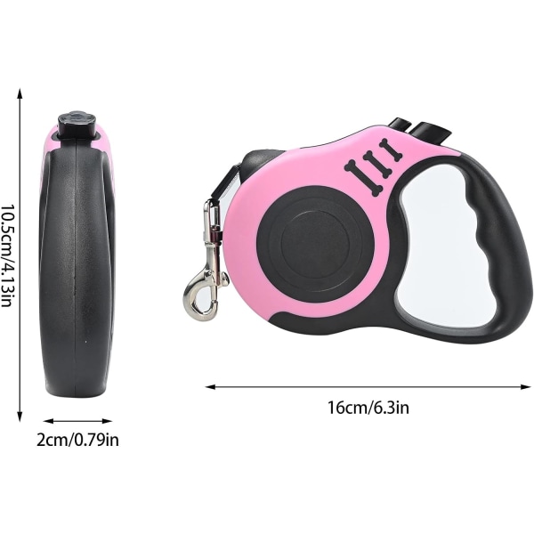 Retractable Dog Lead, Extendable with Non-Slip Handle & Adjustable Dog Lead, 5 m Nylon Band, One-Hand Brake, Pause Lock