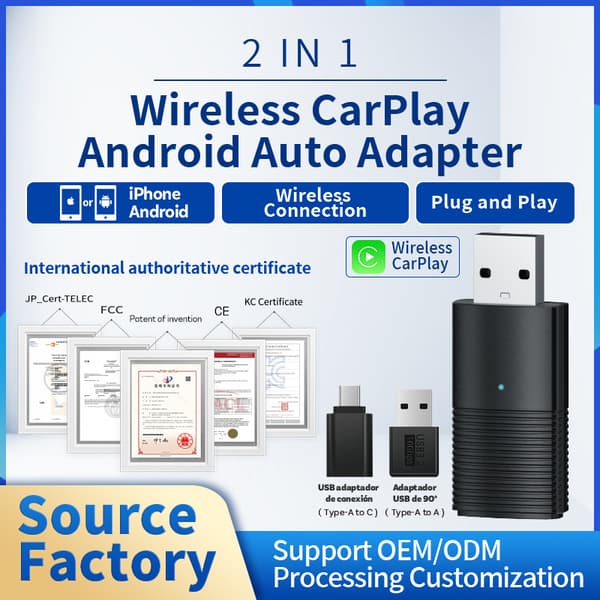 2 I 1 Trådløs CarPlay Android Auto Adapter, Kablet til trådløs carplay bilnavigationsforbindelsesboks Ottomotion Mini（Android auto）