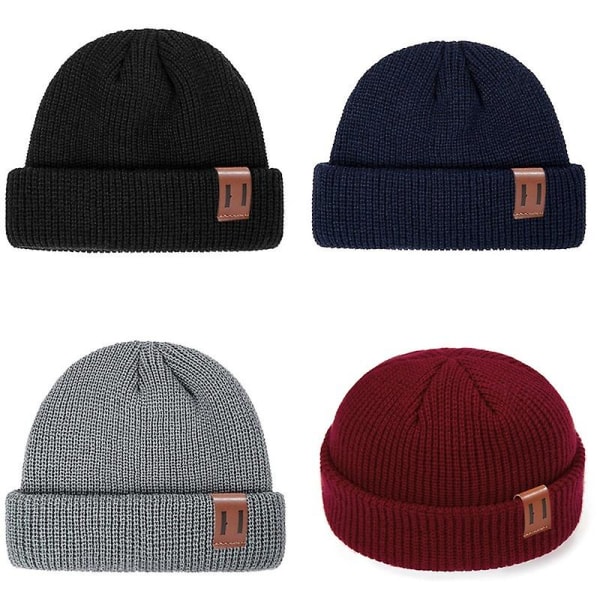 Menn Kvinner Mote Vinter Strikket Lue Unisex Skullies Cap Hip-hop Mansjett Kort Cap Bonnet Varm Ribbet Fisker Docker Hatter Wine red