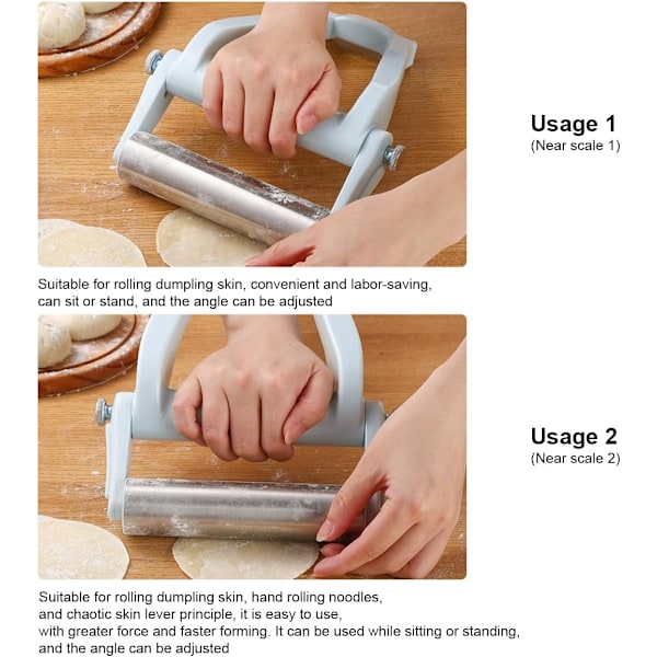 Kjevle med tykkelsesringer, kjevle i rustfritt stål med håndtak, kjevle for baking, justerbar kjevle