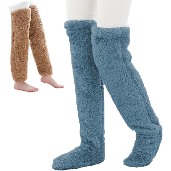 Nallejalat pitkät sukat - Teddy Legs -sukat, yli polvikorkeat sumeat jalkalämmittimet, Hauskat karvaiset pitkät talvisukat Blue
