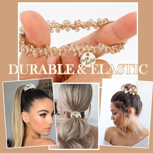 stk Perlepannebånd (Perle og Krystall), Elastiske Hårbånd med Krystallperler, Hårstrikk Elastisk Håndlaget, Boho Brudehår til Brudefest