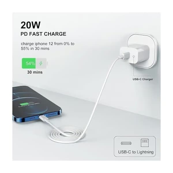 ®RisingFF iPhone-lader - Hurtiglader - Adapter + 20W USB-C-kabel, hvit, 4-pakning
