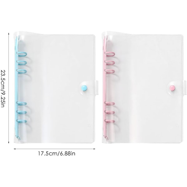 A5 Ringbind, 2-pak A5 gennemsigtig vandtæt PVC-bind, 6-rings blød notesbogsbind løsbladsbind, genopfyldelig notesbog rund ringbind