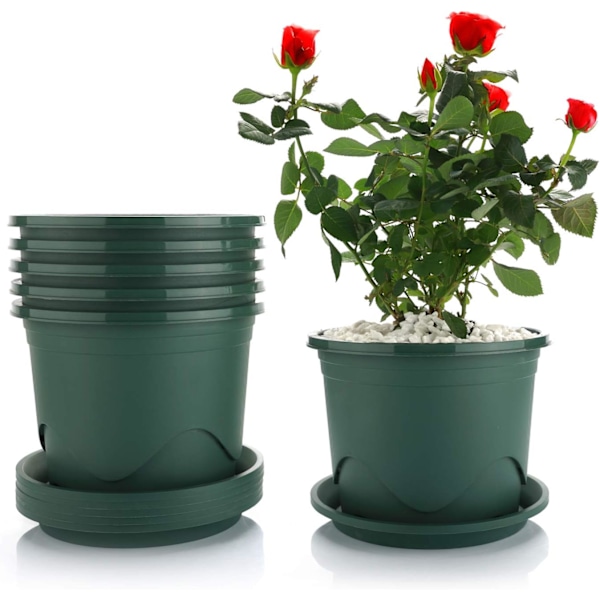 3 stk plastplantepotte med skål, rotkontroll barnehageplantepotte dekorativ hage blomsterpottebeholder grønn for innendørs utendørs bonsaiplanter 16CM Diameter