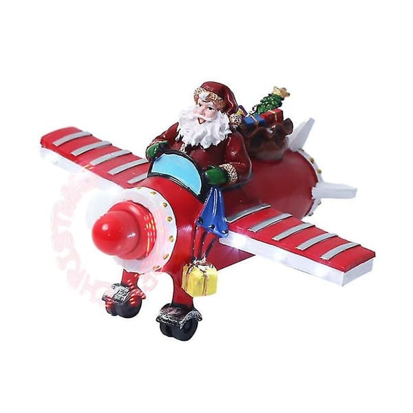 Byns tomte kör flygplan snöscen prydnader LED-ljus musik hus jul villa jul