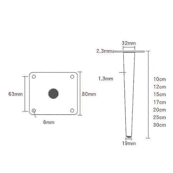 Sett med 4 møbelbein, Tilt Sofabein, Bordbein Skapbein Sengesidemetallbein, For kaffebord, skap og sofaer, bæreevne 300 kg gold 15cm