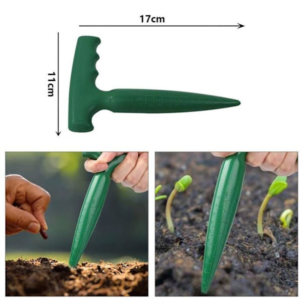 4 stk. hageredskaper, planteverktøy, plast, hageredskap, frødispenser, planteutstyr, såmaskin, perforator for frøplanter