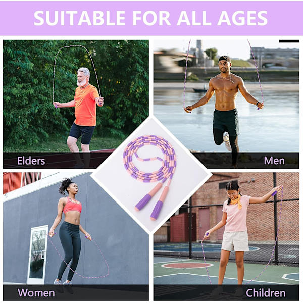 Blød perlestøvsreb, justerbar, tangle-fri segmenteret fitness hoppetov til mænd, kvinder, børn og studerende (9 fod, 280 cm)