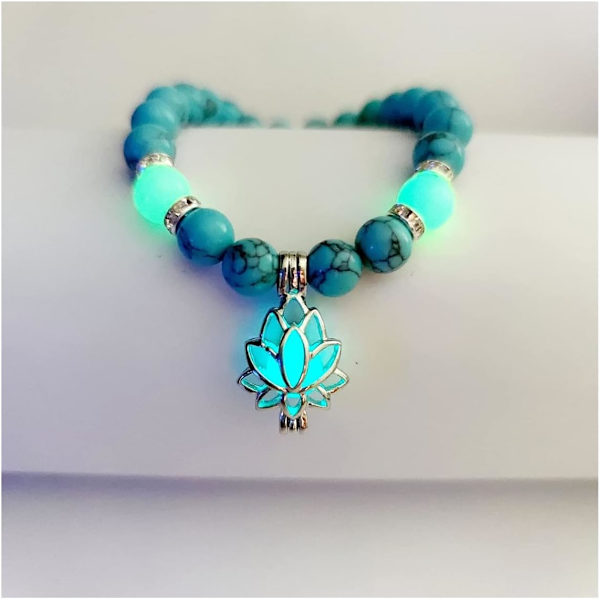 Ångest & Stressavlastande Armband, Glow in The Dark Lotus Yoga Healing Stone Armband, Luminous Glowing In The Dark Moon Lotus Flower Shaped Charm Armband