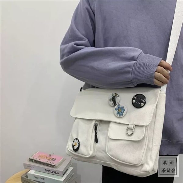 Dametaske Dame Lærred Messenger Taske Ungdom Dame Mode Skuldertaske Student Stor Kapacitet Dame Crossbody Tasker Dame Pakke White