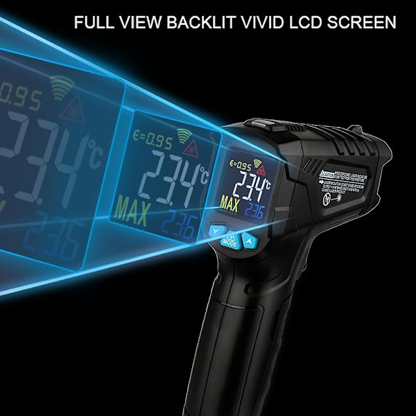 -50~380℃ Industrielt Digitalt Infrarødt Termometer Håndholdt Infrarødt LCD Temperaturmåler Måler Non-c IR01A Black