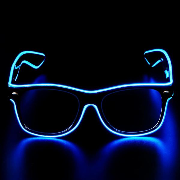 Blå LED-briller med neonlys, LED-solbriller, gløder i mørket, blinkende rave-solbriller, kostymer for barn og voksne, festartikler, rekvisita til mørke fester Blue