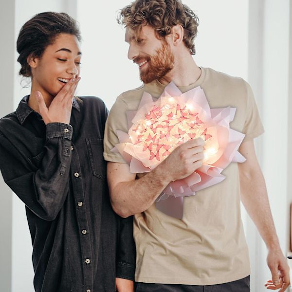 Hiusnauhat Uusi 52kpl Perhoset Kukka Kimppu Lahjasetti LED-valolla Loistavia Lahjaideoita Ystävänpäivään, Syntymäpäivään, Vuosipäivään, Kihlasormukseen One Size Pink