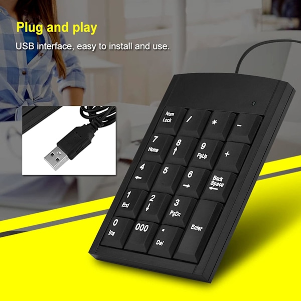 USB numeriskt tangentbord, bärbar mini nummerplatta nummerplatta numeriskt tangentbord för bärbar dator, PC-dator