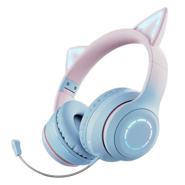 Bt029c Bluetooth-kompatible hovedtelefoner Gradient Glødende Ergonomisk Kompatibel Sammenfoldelig Hifi Stereo Musik Med Aftagelig Mic Cute Cat Ear Wire Blue