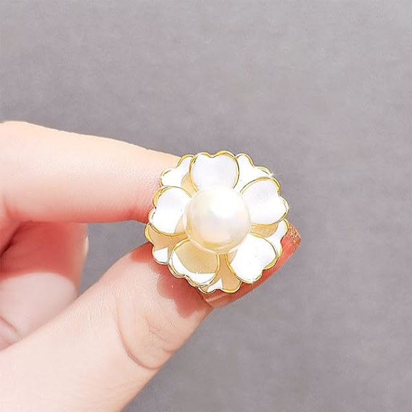Kvinnors blomma artificiell pärla emalj legering brosch stift vit corsage kläder accessoarer snygg och populär hållbar