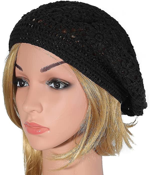 Bomulls sommerhatt for kvinner, håndlaget retro basker i lett heklet design