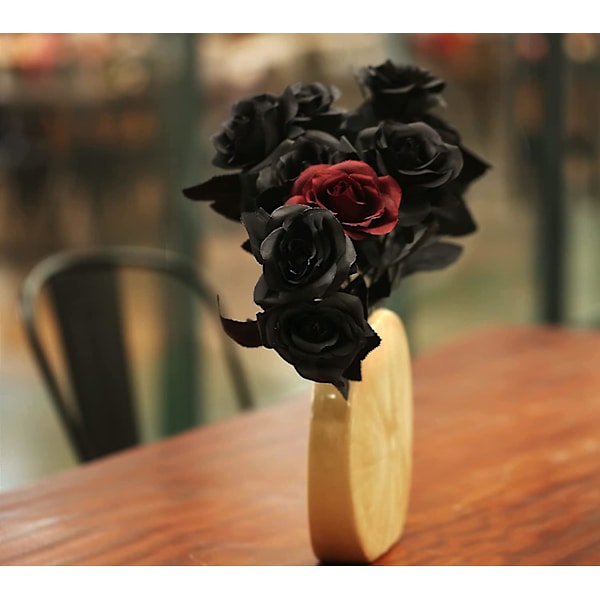 10 stk. Sorte Kunstige Silke Roser Blomster Falske Silke Rose Buketter til Bryllupsfest Sort (D-4) black