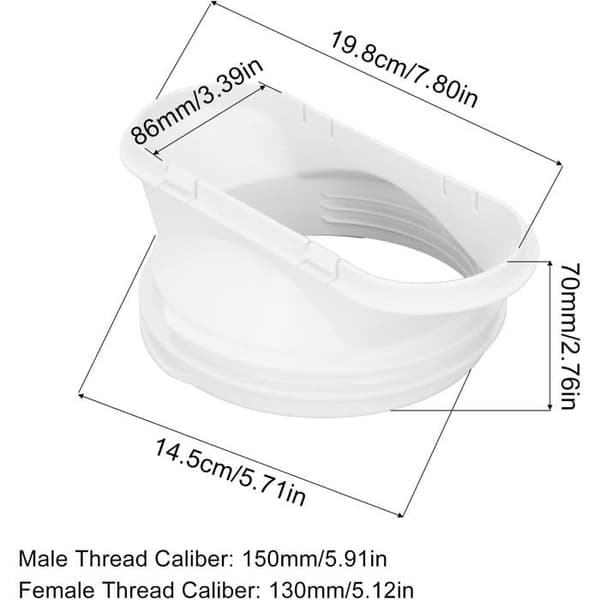 Adapter til udstødningsrør til klimaanlæg, 150mm/5.9in 130mm/5in Stik