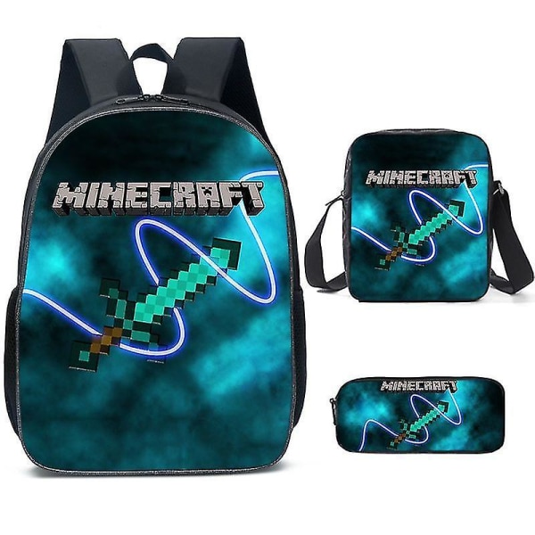 Minecraftin ala- ja yläkoulun koululaukut Minecraft-pelien oheisreppu, kolmiosainen set pencil case 1