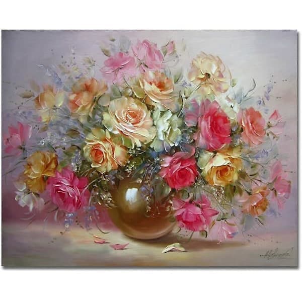 Rammeløst Mal-efter-tal Sæt med Pensler og Akrylmaling til Begyndere - Charmerende Blomst, 40 x 50 cm