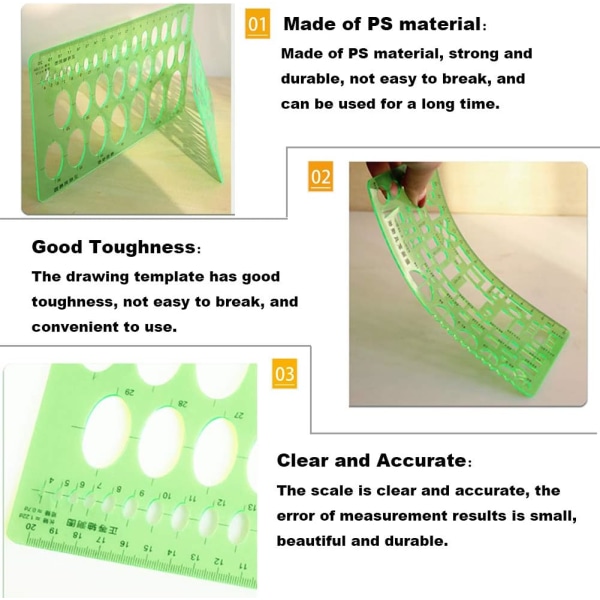 11 stk. Geometriske Tegningsskabeloner Måler Linealer Plastik Måleskabeloner Plastik Geometri Stenciler med Opbevaringspose til Kontor og Skole