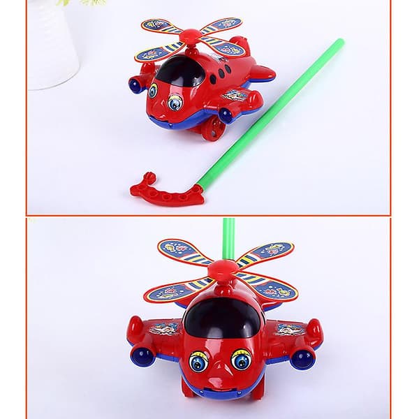 Baby Walker Leksak Hand Push Pull Walks Plane Rod Push Cart Single Rod Blink Eyes Drag M Plane With Bell