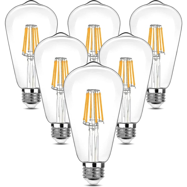 Vintage Led Edison glödlampa, 90-265v 6w (glödlampa ekvivalent 60w) E27 glödlampa, 600lm 2700k varmvit led, St64 retro antik stil dekoration