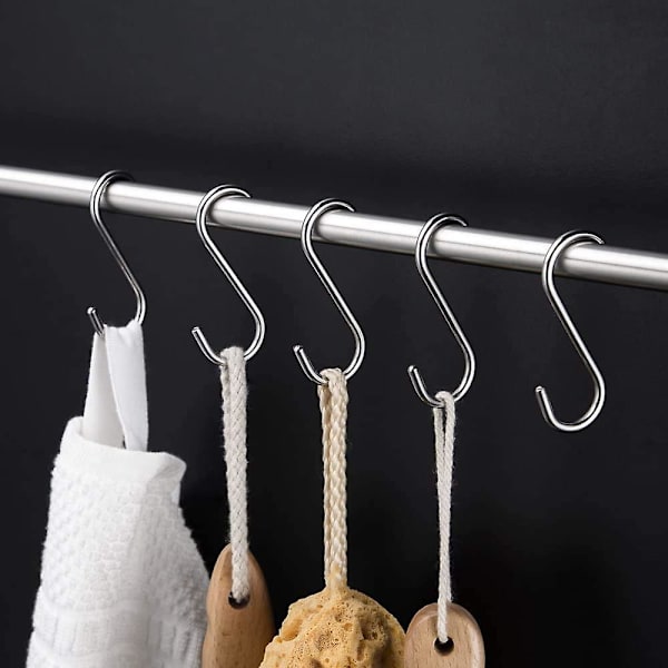 10-pak S-formede kroge Små ophængskroge 304 Heavy Duty rustfrit stål kroge Pan Pot Holder Rack Metal kroge Skab Planter kroge til tasker, håndklæder, kop