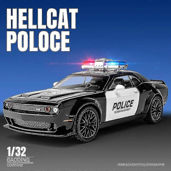 1:32 Dodge Challenger Hellcat Redeye Alloy Muscle Car -mallin ääni- ja valoefektit, lasten lelukeräilyesine, syntymäpäivälahja Boris Police Black
