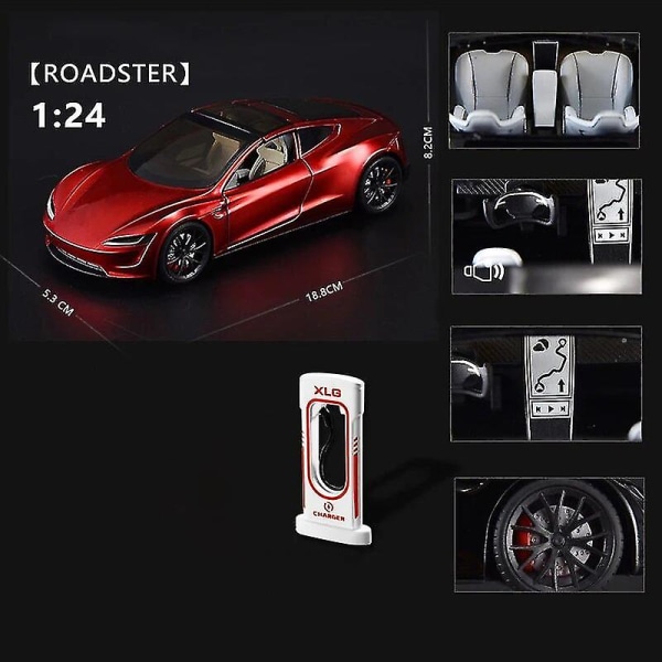 1:24 Tesla Model 3 Model Y Model S Model X Legering gjuten bilmodell Ljud och ljus Barnleksak Samlarföremål Födelsedagspresent Roadster Red
