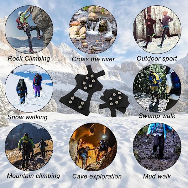 Crampons Isgreb til Sko og Støvler, Snegreb med 10 Rustfrie Stålpigge, Vinter Udendørs Anti-Slip Crampon til Gåture, Fiskeri
