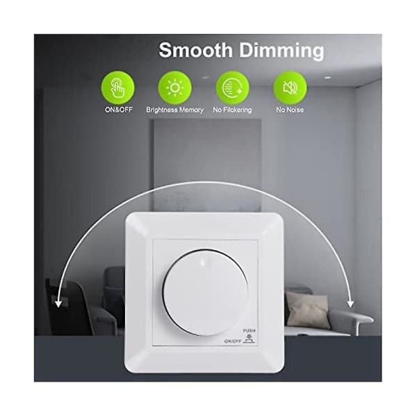 Led dimmerbryter, innfelt dimmer for dimbar led og halogen, 5-300 W dimmerbryter led, Ph