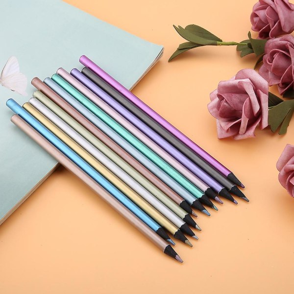 12 färger metalliska pennor Icke giftig svart trä färgpennor set för målarböcker