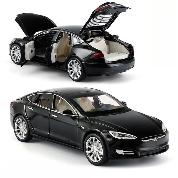 1/32 Tesla Model X 90d SUV Leksaksbilmodell Gjutna Metall Miniatyr Ljud & Ljus Drag tillbaka 1:32 Samlingspresent För Pojke Barn TESLA MODEL S Black