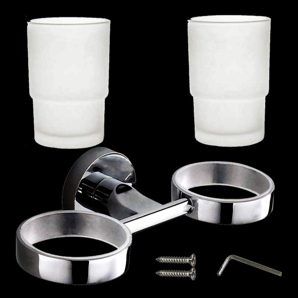 Piece Zinc Alloy Tandbørsteholder Vask Glas Holder Dobbelt